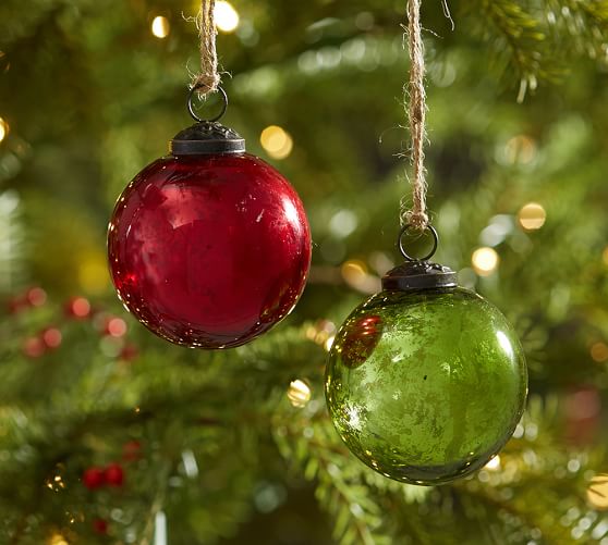 Pottery Barn RED & GREEN MERCURY GLASS BALL ORNAMENTS - SET OF 6 pottery barn holiday decorating event sale