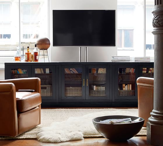 Pottery Barn REYNOLDS LONG LOW MEDIA SUITE Black Antique Brass Handles pottery barn buy more save more sale