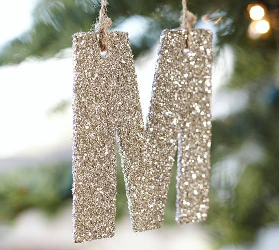 Pottery Barn SILVER GERMAN GLITTER LETTER ORNAMENTS pottery barn holiday decorating event sale