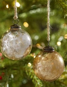 Pottery Barn SILVER & GOLD MERCURY GLASS BALL ORNAMENTS - SET OF 6 pottery barn holiday decorating event sale