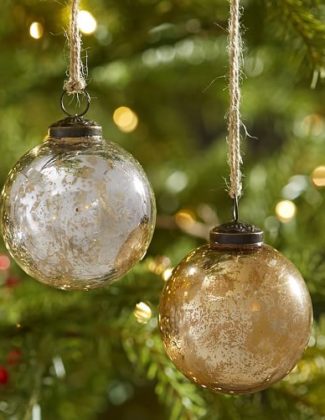 Pottery Barn SILVER & GOLD MERCURY GLASS BALL ORNAMENTS - SET OF 6 pottery barn holiday decorating event sale