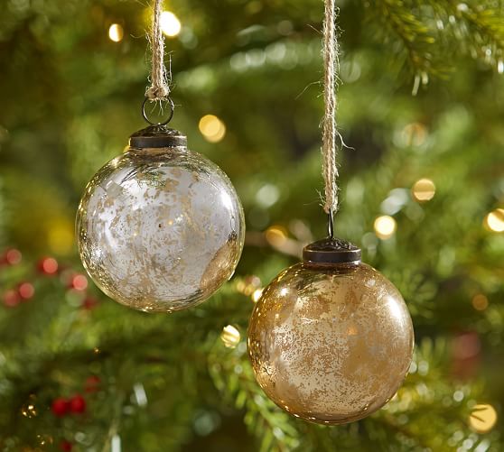 Pottery Barn SILVER & GOLD MERCURY GLASS BALL ORNAMENTS - SET OF 6 pottery barn holiday decorating event sale