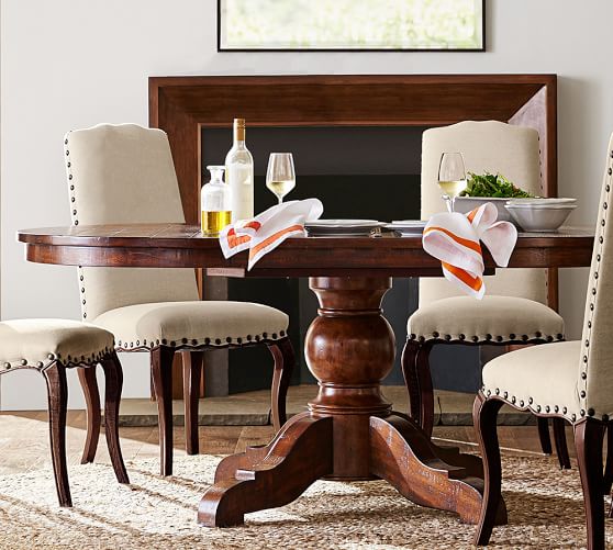 Pottery Barn SUMNER EXTENDING PEDESTAL DINING TABLE Rustic Mahogany Stain pottery barn buy more save more sale
