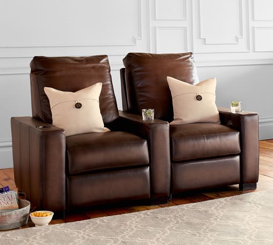 Pottery Barn TURNER SQUARE LEATHER MEDIA ROW OF 2 RECLINING pottery barn leather furniture sale