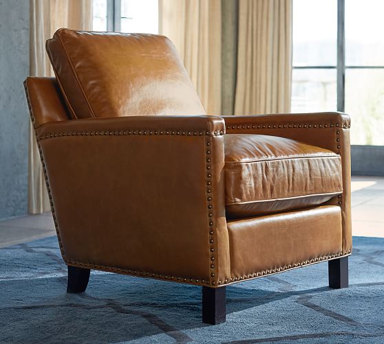 Pottery Barn TYLER LEATHER ARMCHAIR Leather Legacy Dark Caramel pottery barn leather furniture sale