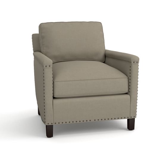 Pottery Barn TYLER UPHOLSTERED ARMCHAIR - LINEN BLEND GUNMETAL GRAY pottery barn cyber monday sale