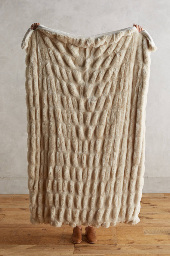 Puffed Faux-Fur Throw White Anthropologie 20% off home decor
