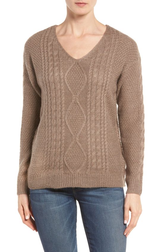 RD Style Back Cutout Cable Knit Sweater Shitake Melange cable knit sweaters winter