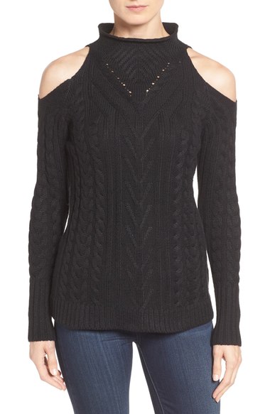 RD Style Cold Shoulder Cable Knit Sweater Black cable knit sweaters winter 2016