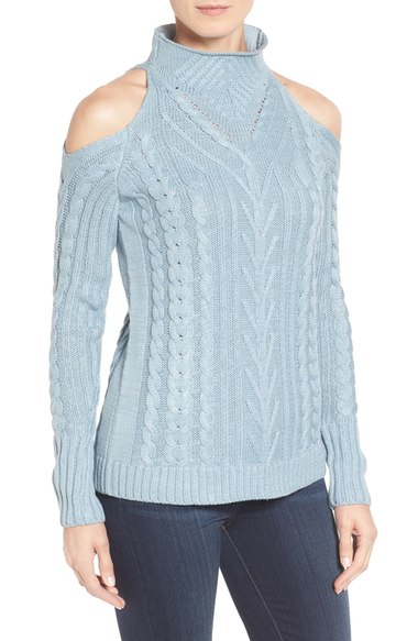 RD Style Cold Shoulder Cable Knit Sweater Sky Blue cable knit sweaters winter 2016
