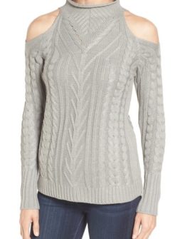 RD Style Cold Shoulder Cable Knit Sweater Solid Grey cable knit sweaters winter 2016