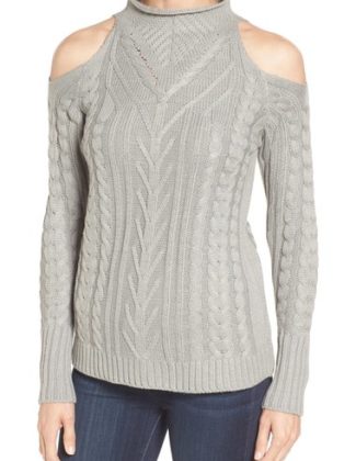RD Style Cold Shoulder Cable Knit Sweater Solid Grey cable knit sweaters winter 2016