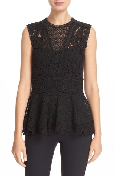 Rebecca Taylor Mixed Lace Peplum Top Black lace tops holiday party season