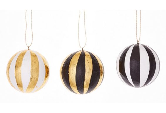 S/3 Tonal Stripe Ball Ornaments, Black One Kings Lane 20% off sale