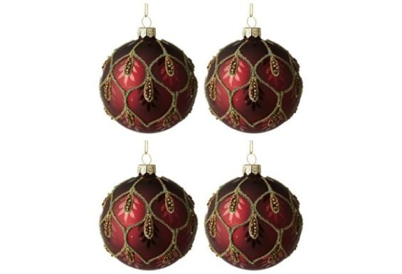 S/4 3" Regal Ornaments, Red One Kings Lane 20% holiday decor sale