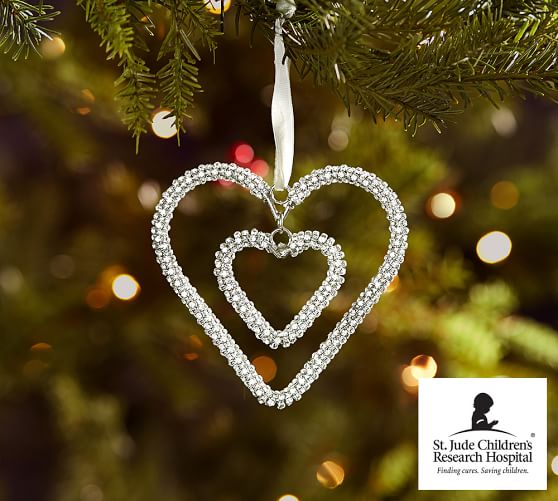 ST. JUDE THANKS AND GIVING® DOUBLE HANGING HEART ORNAMENT Pottery Barn holiday decorating event sale