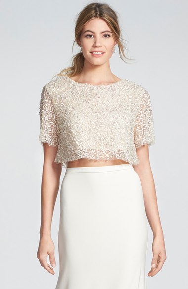 Sarah Seven 'Delancy' Sequin Crop Top Ivory sequin tops holiday party season 