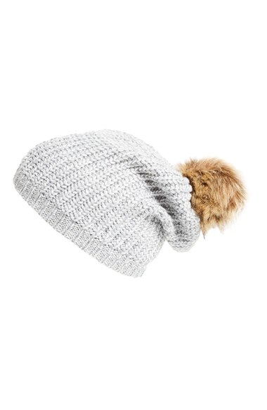 Sole Society Pom Knit Beanie Grey pom beanies