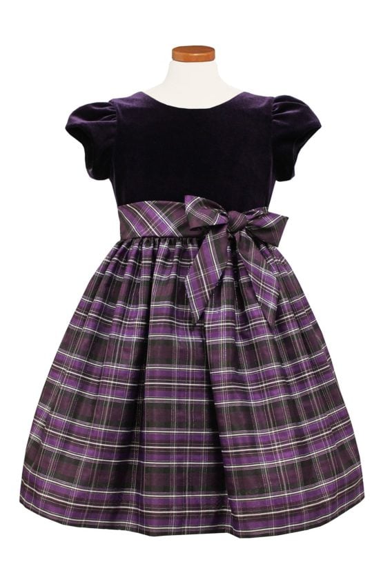 Sorbet Velvet & Metallic Plaid Dress (Little Girls) Eggplant thanksgiving dresses for toddler girls