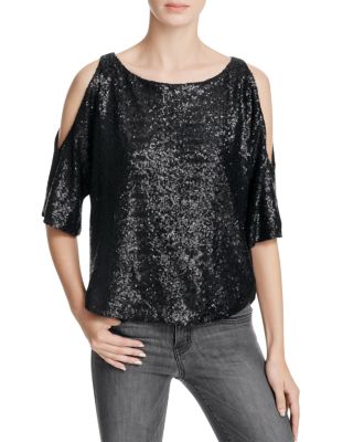Splendid Cold Shoulder Sequin Top Black sequin tops holiday party season