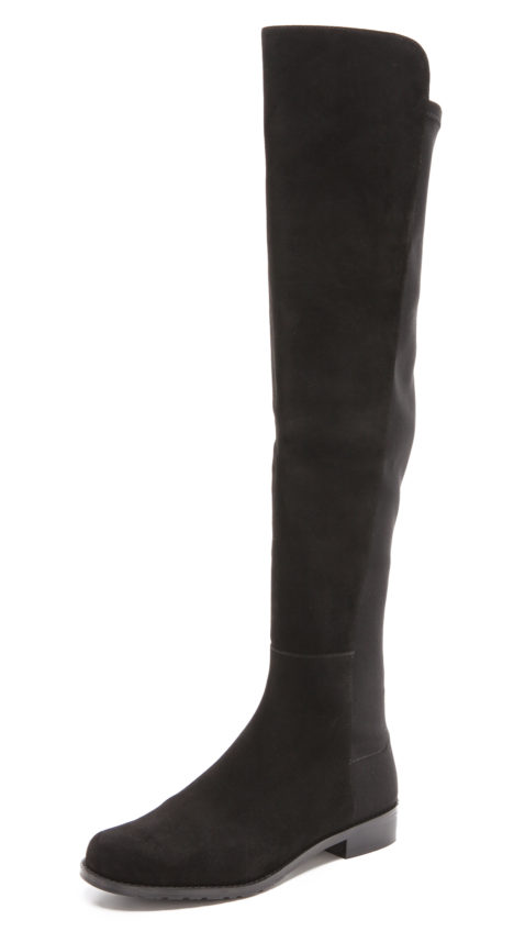 Stuart Weitzman 5050 Stretch Suede Flat Boots Black 