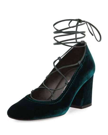 Stuart Weitzman Cordonmid Velvet Lace-Up Pump Teal Velvet pumps