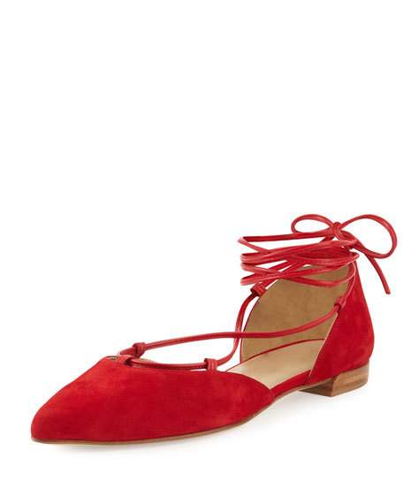 Stuart Weitzman Gilligan Lace-Up d'Orsay Flat Red pointed toe flats