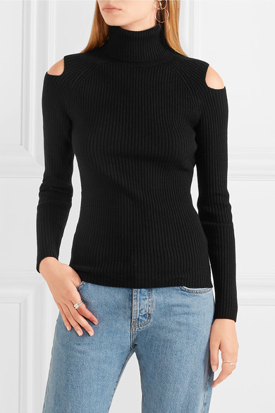 THEORY Jemliss cutout ribbed wool-blend sweater cold shoulder turtlenecks