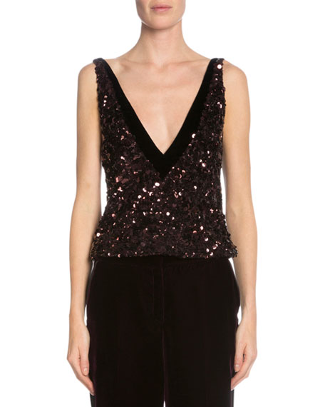TOM FORD Sleeveless V-Neck Sequined Top Fuschia sequin tops holiday party season new year's eve