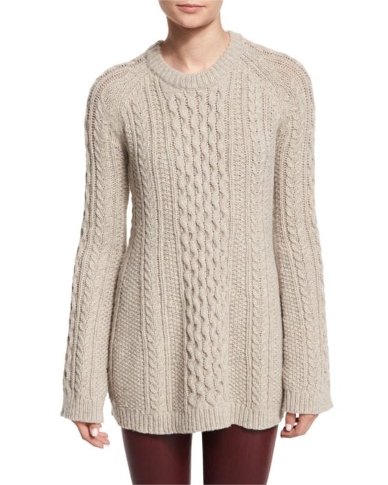 Theory Lewens Loryfelt Cable-Knit Sweater Grey Oat cable knit sweaters 