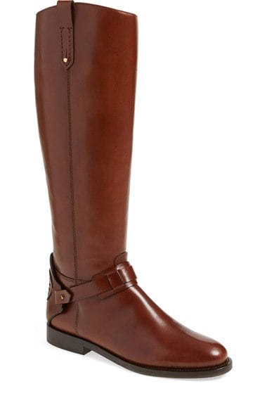 Tory Burch 'Derby' Leather Riding Boot (Women) Almond flat boots