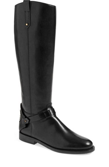 Tory Burch 'Derby' Leather Riding Boot (Women) Black Leather flat boots