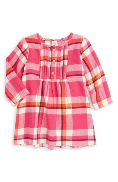 Tucker + Tate Plaid Flannel Pintuck Dress (Baby Girls) Pink Magenta Red Plaid thanksgiving dresses for baby girls