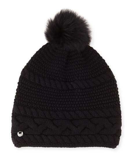 UGG Cable-Knit Beanie w/ Pompom Black pom beanies
