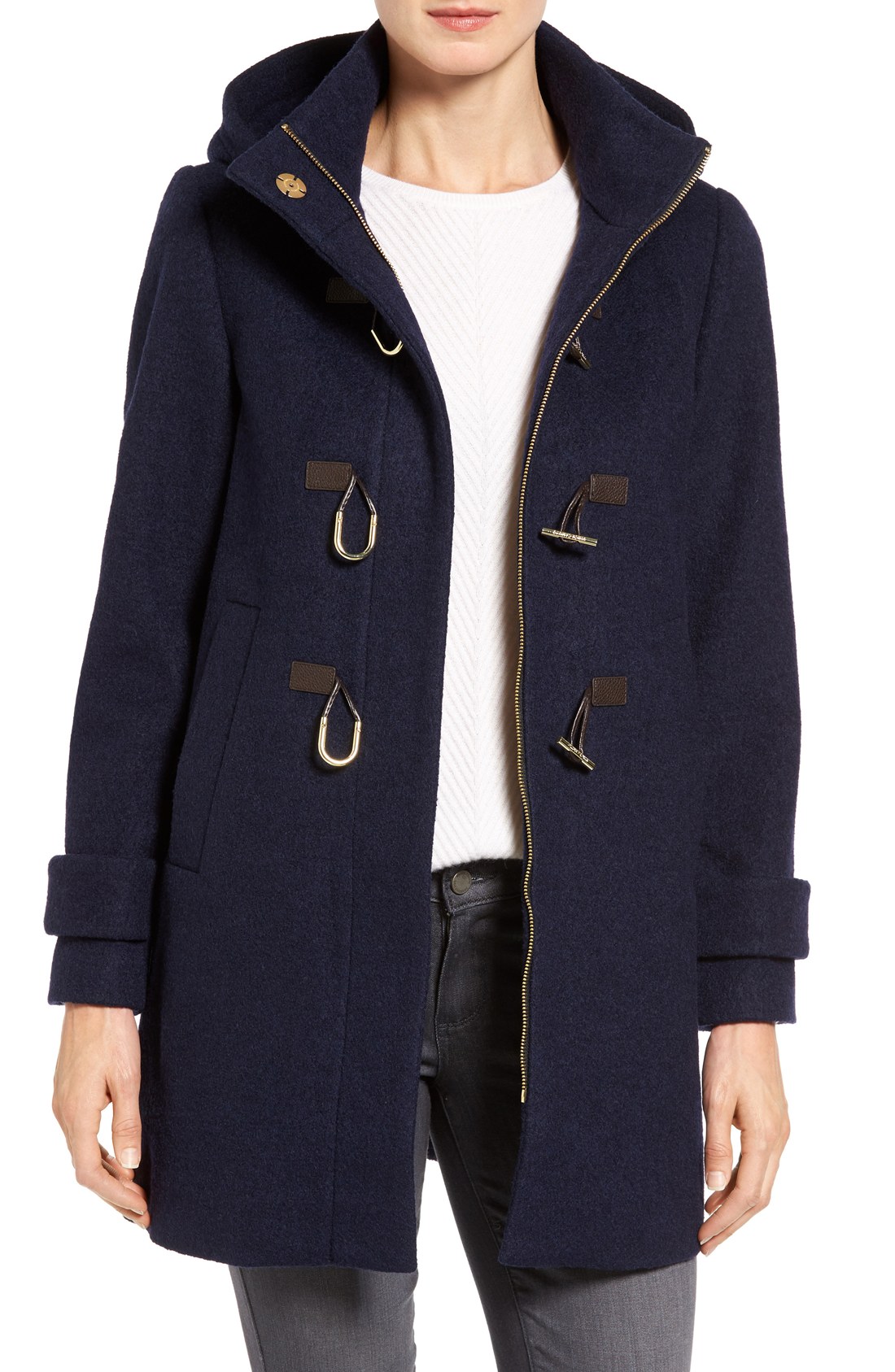 VINCE CAMUTO Boiled Wool Blend Duffle Coat Navy toggle coats