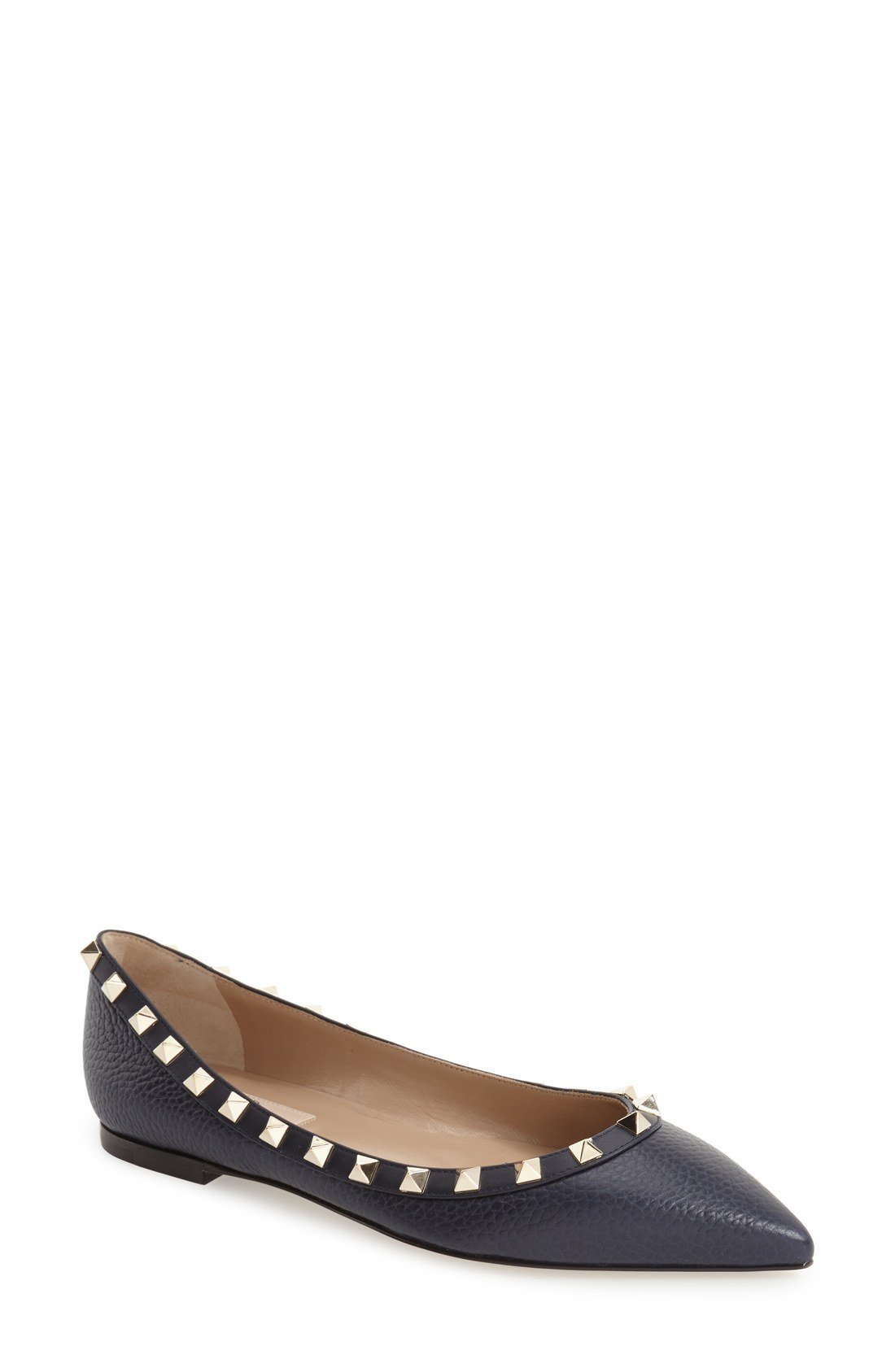 Valentino 'Rockstud' Ballerina Flat (Women) Dark Blue pointed toe flats