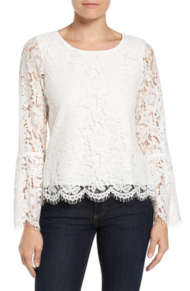 Vince Camuto Lace Bell Sleeve Blouse (Regular & Petite) New Ivory lace tops holiday party season