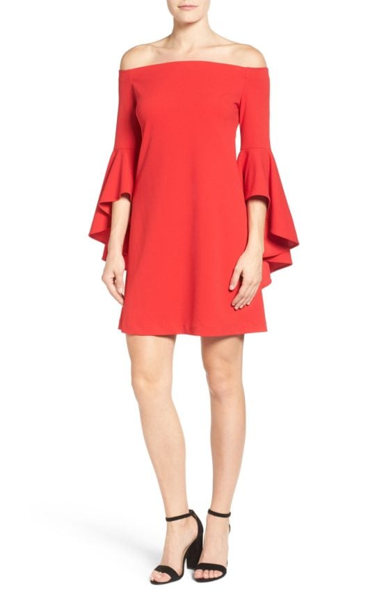 Vince Camuto Ruffle Sleeve Off the Shoulder Dress Fire Glow off the shoulder dresses holiday party season