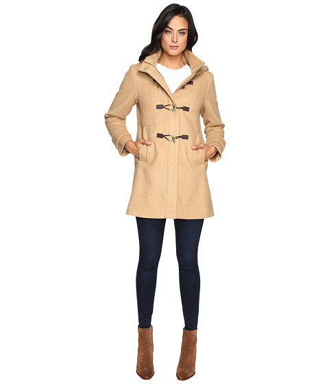 Vince Camuto Sherpa Hood Toggle Closure Wool Coat L8311 Camel