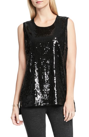 Vince Camuto Sleeveless Sequin Top Rich Black sequin tops