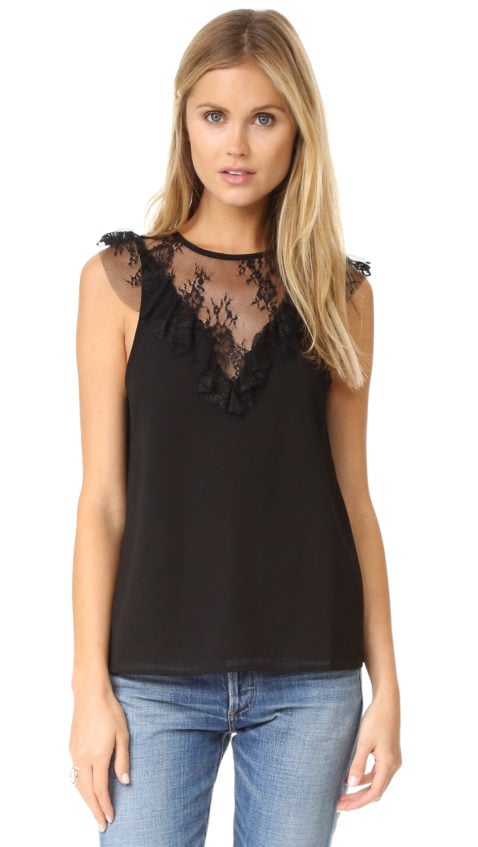 WAYF Andrea Lace Inset Blouse Black lace tops holiday party season