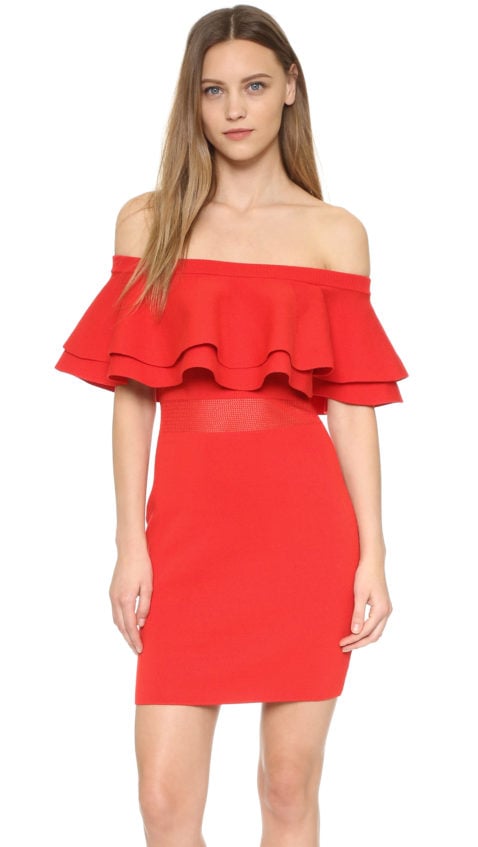 endless rose Knit Off The Shoulder Dress Red Orange off the shoulder dresses holiday party