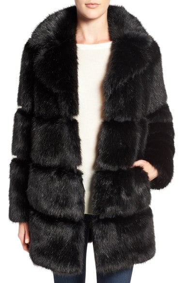 kate spade new york grooved faux fur coat black faux fur coats