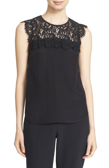 kate spade new york lace yoke silk top black nordstrom pre-black friday sale