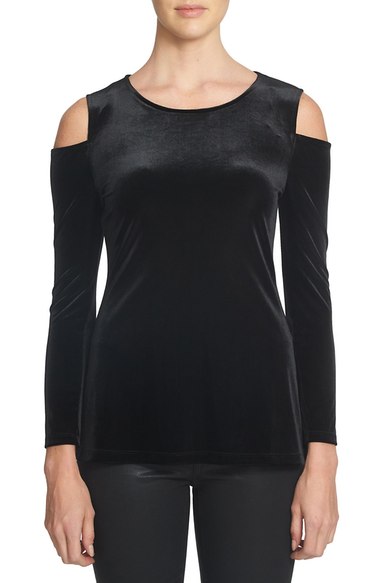1.State Velvet Cold Shoulder Top Rich Black velvet tops holiday party