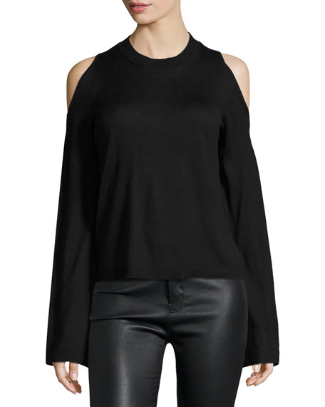 10 Crosby Derek Lam Bell-Sleeve Cold-Shoulder Silk-Cashmere Sweater Black bell sleeve sweaters