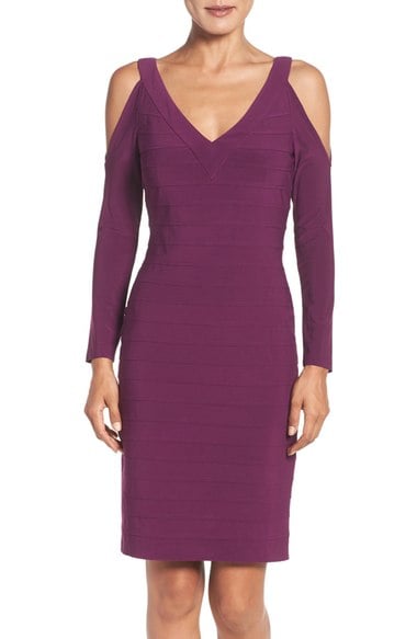 Adrianna Papell Cold Shoulder Banded Sheath Dress Winter Blackberry cold shoulder dresses new year's eve