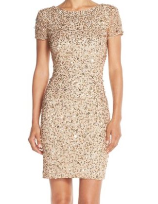 Adrianna Papell Sequin Mesh Sheath Dress (Regular & Petite) Champagne Gold new year's even dresses