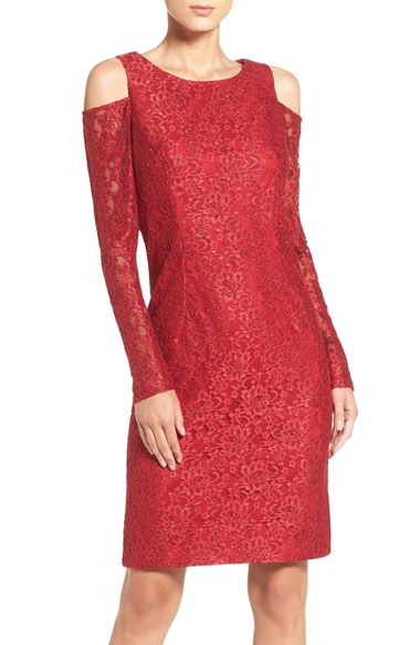 Alex Evenings Glitter Lace Dress Red cold shoulder dresses for new year's eve