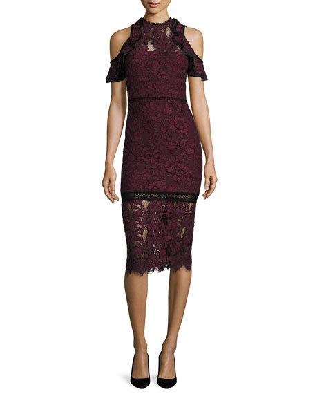 Alexis Evie Cold-Shoulder Lace Sheath Dress Burgundy cold shoulder dresses new year's eve
